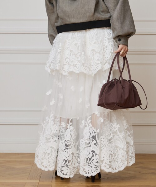 IENA LA BOUCLE スカート チュールレースティアードスカート