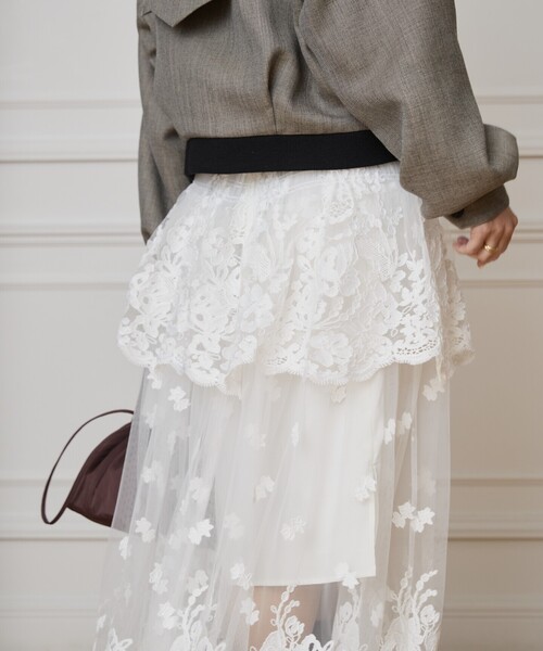 IENA LA BOUCLE スカート チュールレースティアードスカート