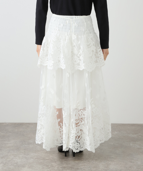IENA LA BOUCLE スカート チュールレースティアードスカート