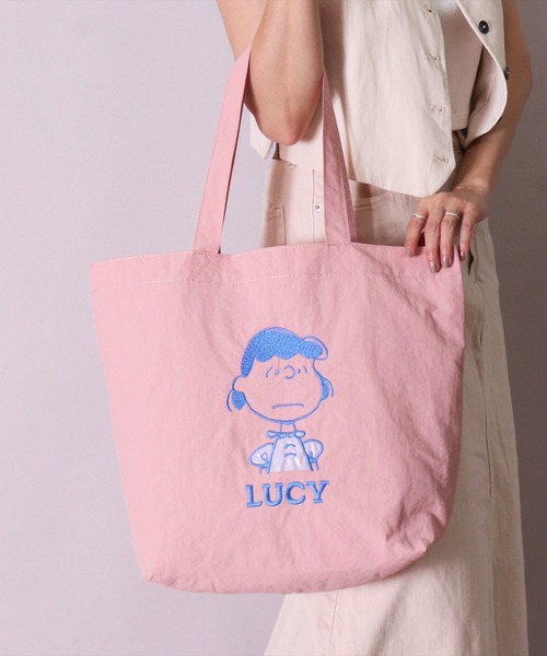 PEANUTS トートバッグ (ACT)「PEANUTS」アップリケ 刺繍 ナイロン