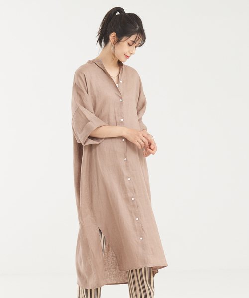 「abahouse mavie」 7分袖ワンピース フリー ダークベージュ レディース_画像2