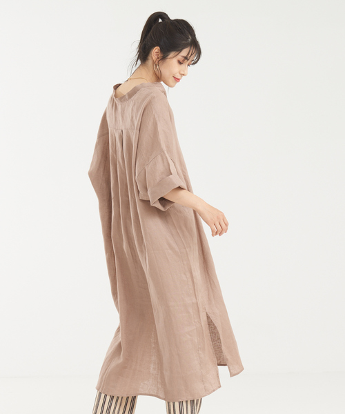 「abahouse mavie」 7分袖ワンピース フリー ダークベージュ レディース_画像4