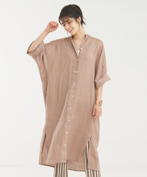 「abahouse mavie」 7分袖ワンピース フリー ダークベージュ レディース_画像5