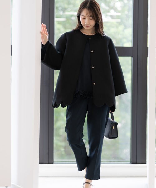 Neige（ネージュ） ノーカラーコート コート スカラップAライン