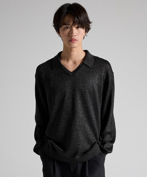24SS Blanc YM 黒 Vネック ニットポロシャツ Blanc YM（ブランワイエム）の「Blanc YM ブランワイエム / Skipper