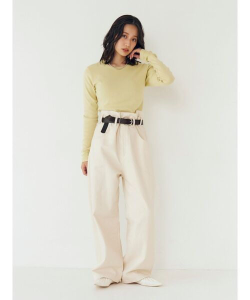 ワイドパンツ ジーンズ デニム デニムパンツ ウエストデザインルーズデニム レディースの画像
