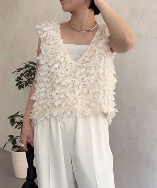 【美品】Cen. リボンフリル付きジレ Jena espace merveilleux（ジェナ エスパスメルヴェイユ） ベスト ジレ