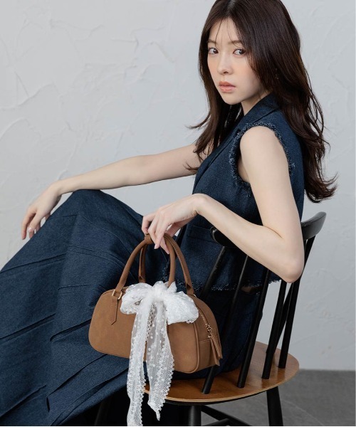 RANDA（ランダ） ハンドバッグ 2WAY スカーフ付きエンボスロゴボストン