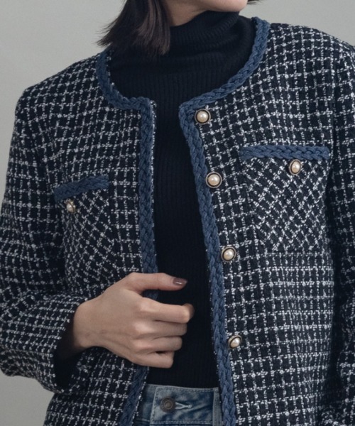 ジャケット ノーカラージャケット ファンシーツイードジャケット