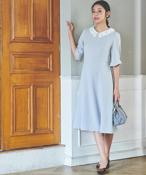「LAISSE PASSE」 半袖ワンピース 38 ブルー レディース_画像4