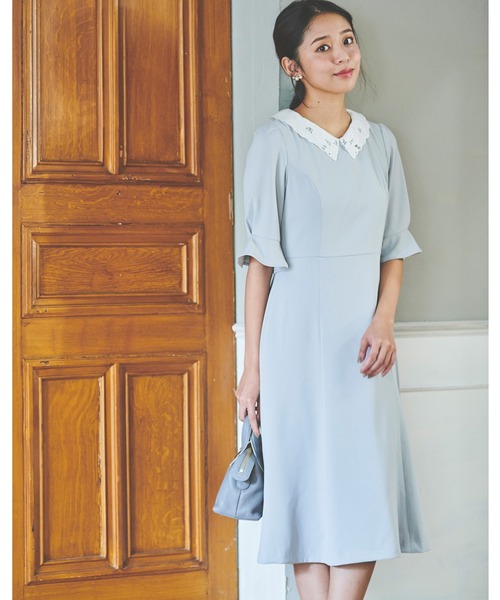 「LAISSE PASSE」 半袖ワンピース 38 ブルー レディース_画像5