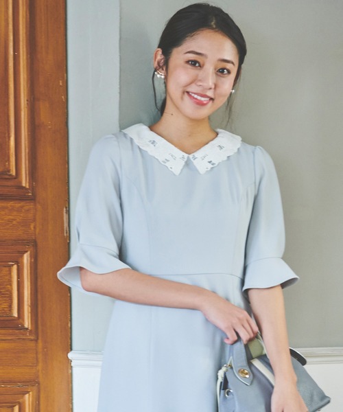 「LAISSE PASSE」 半袖ワンピース 38 ブルー レディース_画像6
