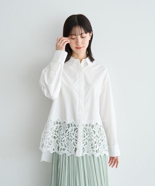 YECCA VECCA（イェッカヴェッカ） ブラウス シャツ レースヘムロング