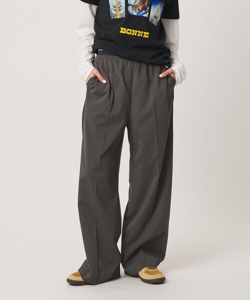 ワイドパンツ パンツ ラインゴム ワイドパンツ ウォッシャブル 防シワ レディースの画像