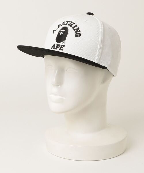 A BATHING APE ロゴキャップ ホワイト/ネイビー A BATHING APE（アベイシングエイプ） キャップ FREE ネイビー メンズ