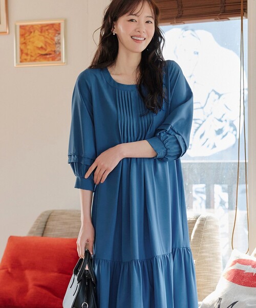 「Tiaclasse」 7分袖ワンピース M ネイビー レディース_画像5
