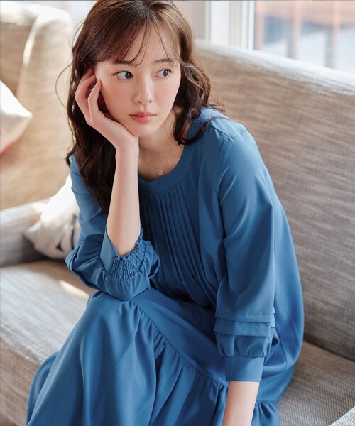 「Tiaclasse」 7分袖ワンピース M ネイビー レディース_画像9