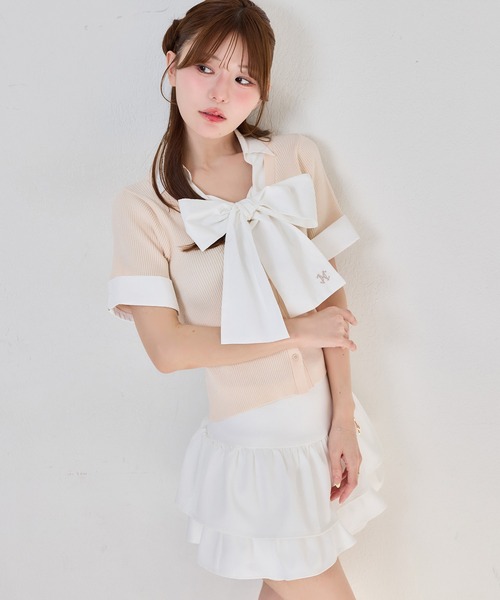 ブラウス シャツ リボンシャツレイヤードトップス レディースの画像