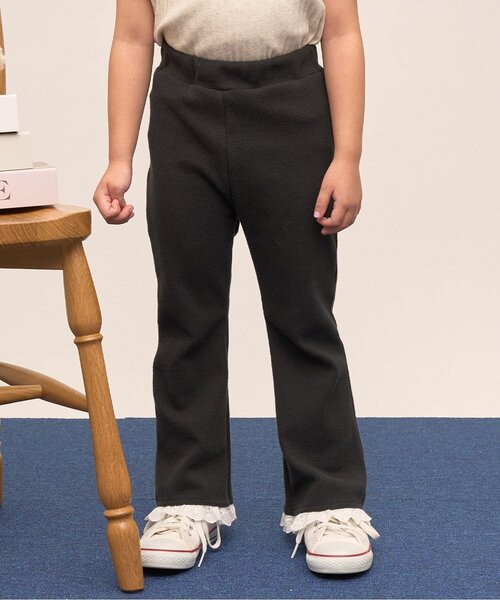 パンツ 「ともパン」「防汚・速乾」裾チェリーレースフレアパンツ