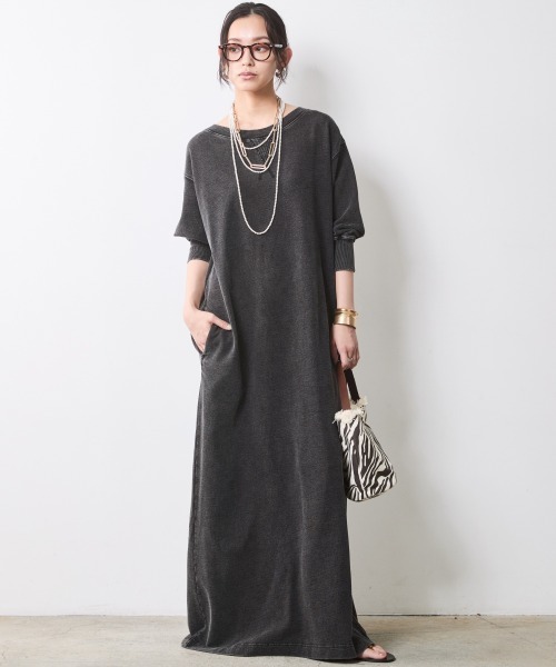 「CHIC STYLE」 半袖ワンピース 3L チャコール レディース_画像7