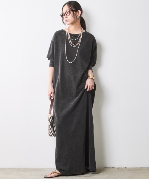 「CHIC STYLE」 半袖ワンピース 3L チャコール レディース_画像9