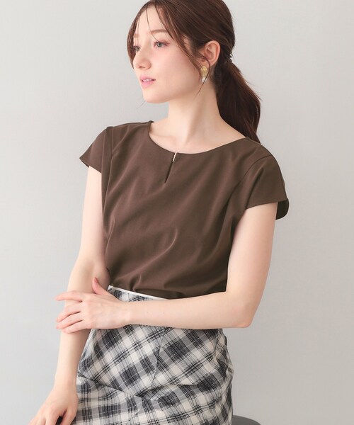 index（インデックス） tシャツ 半袖 「接触冷感」ビジューキーネック