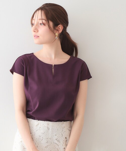 index（インデックス） tシャツ 半袖 「接触冷感」ビジューキーネック