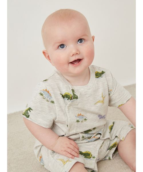 ベビー服 ロンパース 「BABY」「接触冷感」スリーピングダイナソー柄ロンパースの画像