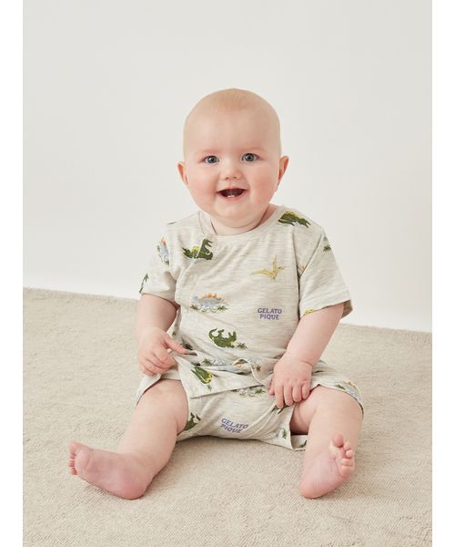 ベビー服 ロンパース 「BABY」「接触冷感」スリーピングダイナソー柄ロンパースの画像