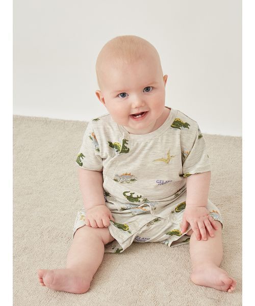 ベビー服 ロンパース 「BABY」「接触冷感」スリーピングダイナソー柄ロンパースの画像