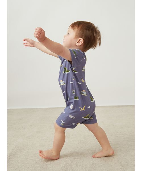 ベビー服 ロンパース 「BABY」「接触冷感」スリーピングダイナソー柄ロンパースの画像