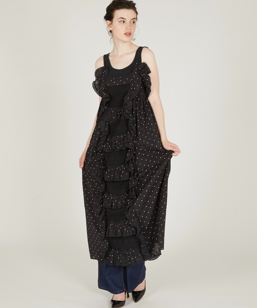 ワンピース 「crinkle crinkle crinkle」liver lace vintage like cami dress/リヴァーレースヴィンテージライクキャミドレス