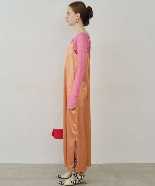 ワンピース Fastener slit satin dress/ファスナースリット