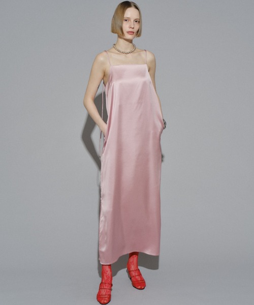 ワンピース Fastener slit satin dress/ファスナースリットサテン