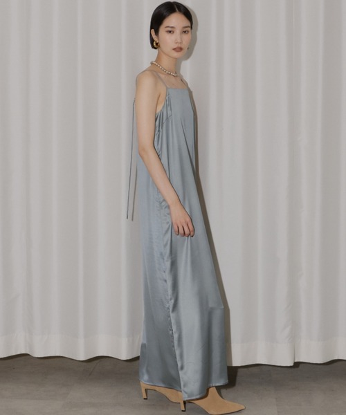 ワンピース Fastener slit satin dress/ファスナースリット