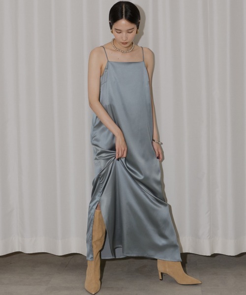 ワンピース サテン スリット ドレス ワンピース Fastener slit satin dress/ファスナースリット