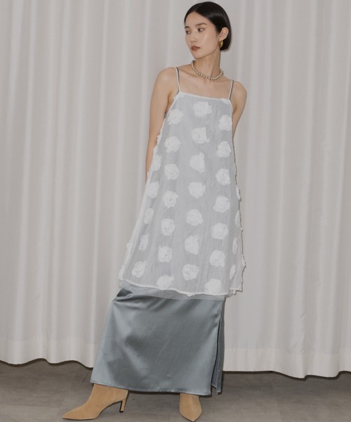 ワンピース サテン スリット ドレス ワンピース Fastener slit satin dress/ファスナースリット