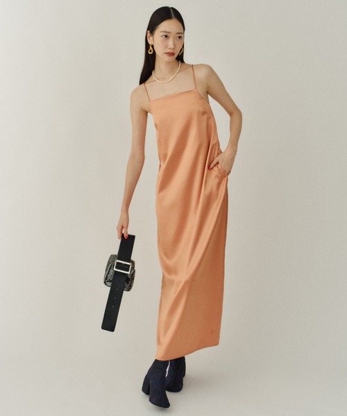 ワンピース Fastener slit satin dress/ファスナースリットサテン