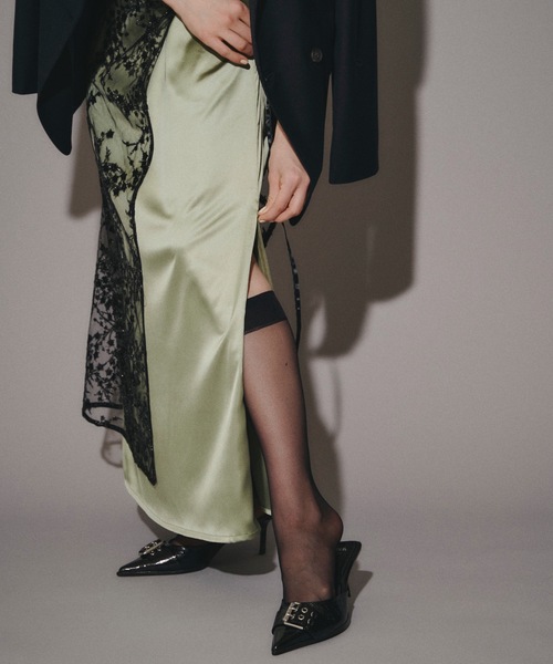 ワンピース サテン スリット ドレス Fastener slit satin dress/ファスナースリットサテンドレス