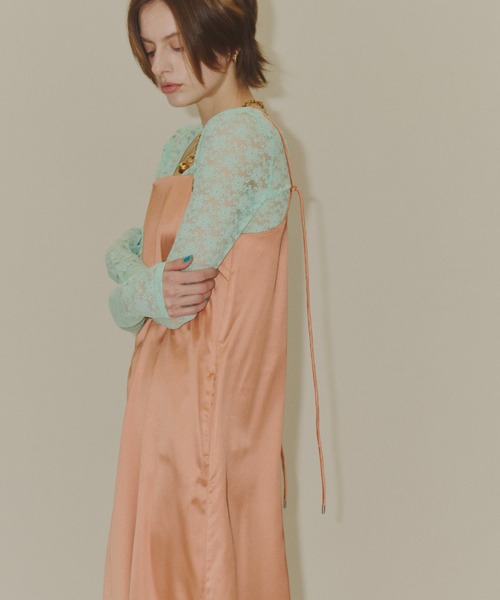 ワンピース Fastener slit satin dress/ファスナースリット