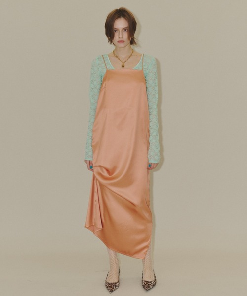 ワンピース Fastener slit satin dress/ファスナースリット