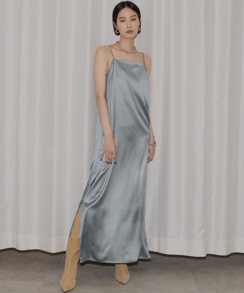 ワンピース Fastener slit satin dress/ファスナースリット