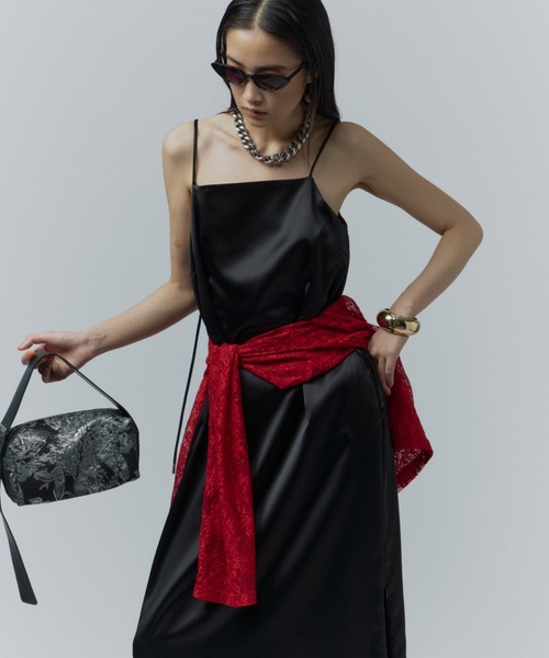 ワンピース Fastener slit satin dress/ファスナースリット