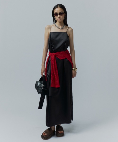ワンピース Fastener slit satin dress/ファスナースリット