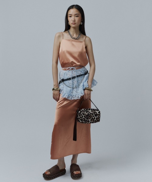 ワンピース Fastener slit satin dress/ファスナースリット ワンピース Fastener slit satin dress/ファスナースリット