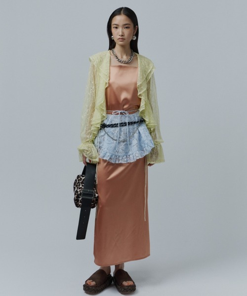 ワンピース Fastener slit satin dress/ファスナースリット