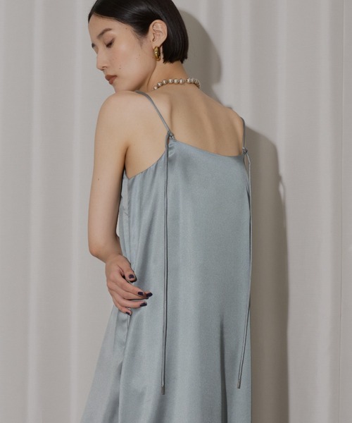 ワンピース Fastener slit satin dress/ファスナースリット