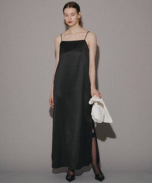 ワンピース Fastener slit satin dress/ファスナースリット