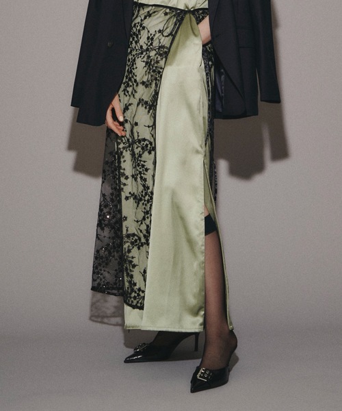 ワンピース サテン スリット ドレス Fastener slit satin dress/ファスナースリットサテンドレス