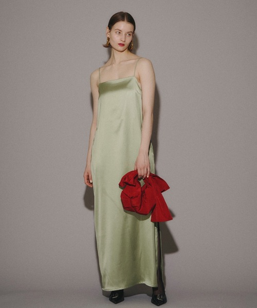 yae ファスナースリットサテンドレス ピンク Fastener slit satin dress/ファスナースリットサテンドレス